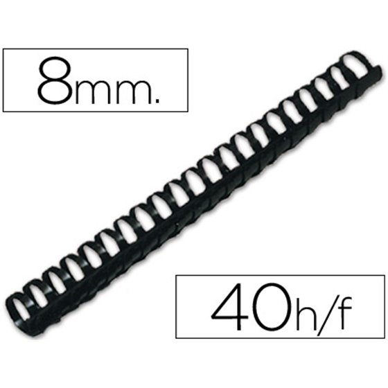 Canutillo Q-Connect Redondo 8 Mm Plastico Negro Capacidad 40 Hojas Caja De 100 Unidades
