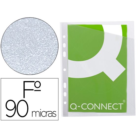 Funda Q-Connect Corte Oblicuo 290X195 Mm Cristal 4 Taladros Pvc 90 Mc Caja De 100 Unidades