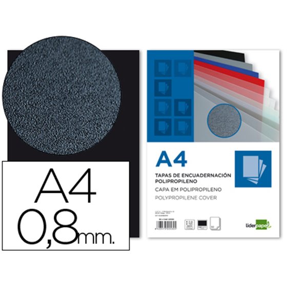 Tapa Encuadernacion Liderpapel Polipropileno A4 0.8Mm Negro Opaco Paquete De 50 Unidades