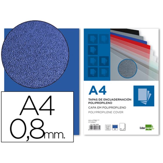 Tapa Encuadernacion Liderpapel Polipropileno A4 0.8Mm Azul Opaco Paquete De 50 Unidades