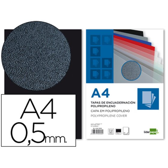 Tapa Encuadernacion Liderpapel Polipropileno A4 0.5Mm Negro Opaco Paquete De 100 Unidades