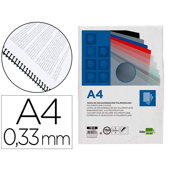 Tapa Encuadernacion Liderpapel Polipropileno A4 0.33Mm Translucida Paquete De 150 Unidades