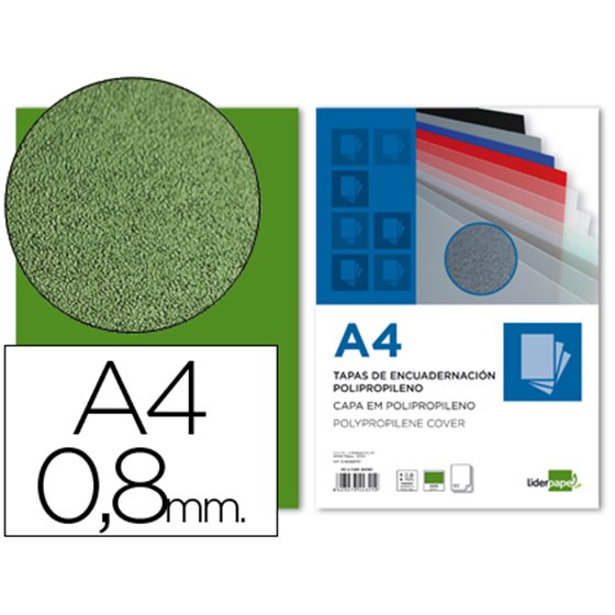 Tapa Encuadernacion Liderpapel Polipropileno A4 0.8Mm Verde Opaco Paquete De 50 Unidades