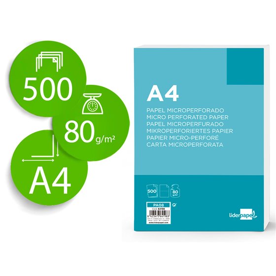 Papel Liderpapel A4 80G/M2 Liso Microperforado En Dos Partes Iguales Paquete De 500 Hojas