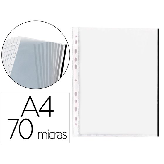 Funda Multitaladro Q-Connect Din A4 70 Mc Pp Cristal Con Borde Negro Bolsa De 10 Unidades
