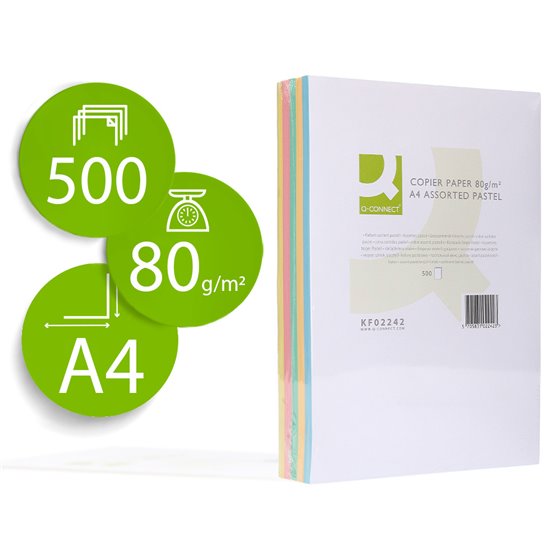 Papel Color Q-Connect Din A4 80 Gr 5 Colores Surtidos Paquete De 500 Hojas