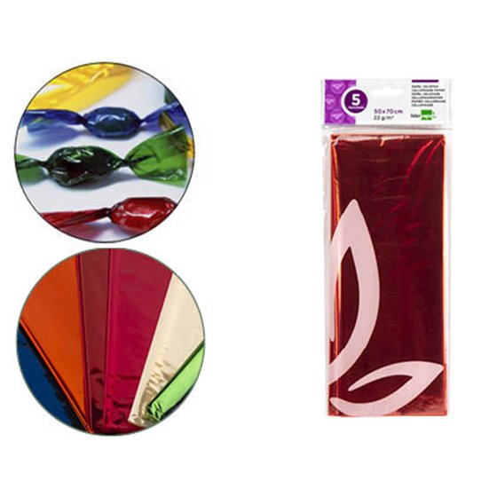 Papel Celofan Liderpapel 50X70 Cm 22G/M2 Bolsa De 5 Hojas Naranja