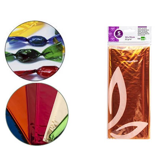 Papel Celofan Liderpapel 50X70 Cm 22G/M2 Bolsa De 5 Hojas Amarillo