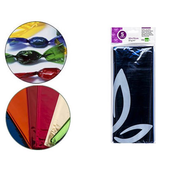 Papel Celofan Liderpapel 50X70 Cm 22G/M2 Bolsa De 5 Hojas Azul
