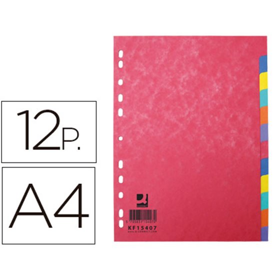 Separador Q-Connect Cartulina Brillo Juego De 12 Separadores Din A4 Multitaladro