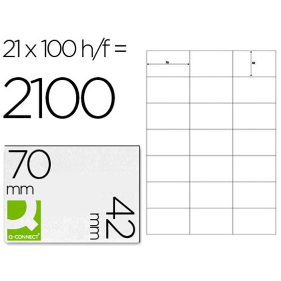 Etiqueta Adhesiva Q-Connect Kf10648 Tama�o 70X42 Mm Fotocopiadora Laser Ink-Jet Caja Con 100 Hojas Din A4