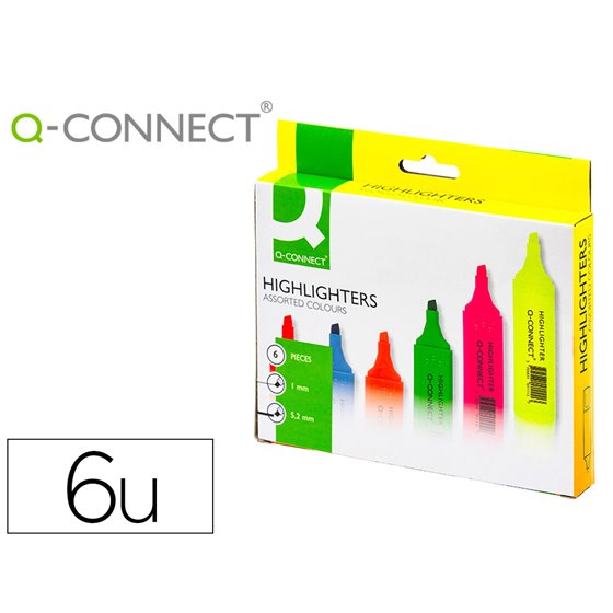 Rotulador Q-Connect Fluorescente Punta Biselada Caja De 6 Unidades Colores Surtidos