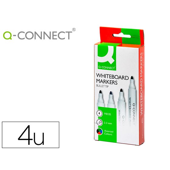 Rotulador Q-Connect Pizarra Blanca Caja 4 Colores Surtidos Punta Redonda 3 Mm
