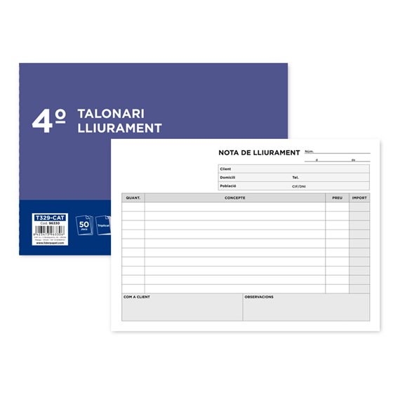 Talonario Liderpapel Entregas Cuarto Original Y 2 Copias T329 Apaisado Texto En Catalan