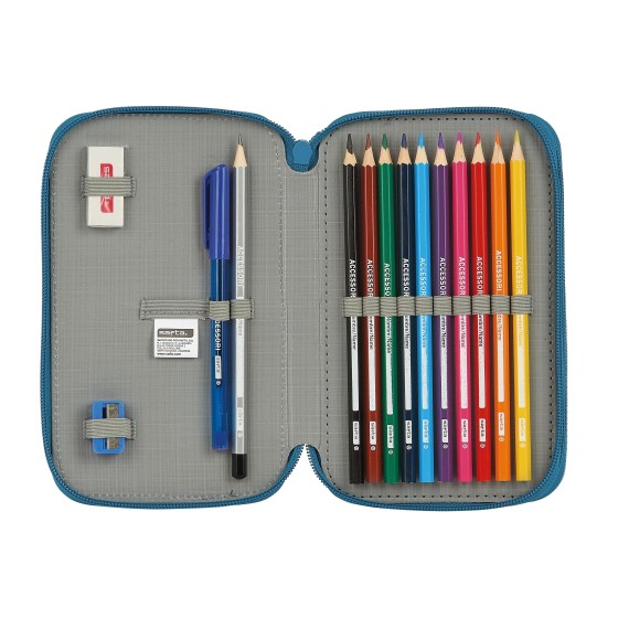 Estuche Escolar BLACKFIT8 Doble 28 Piezas 12,5 x 19,5 x 4 cm.