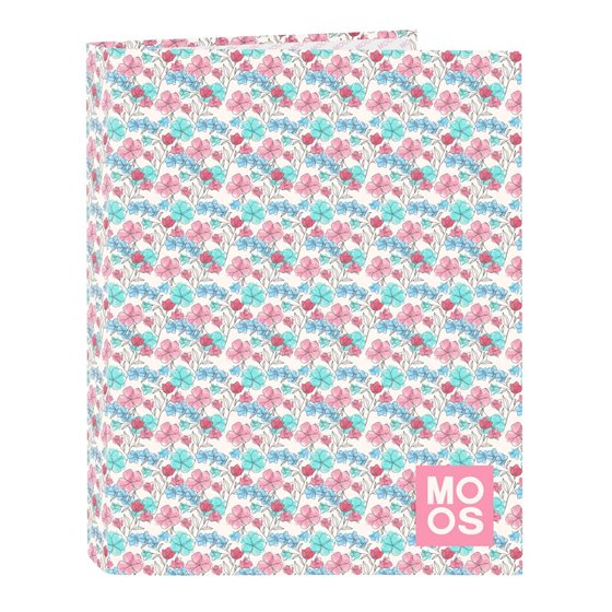 Carpeta Folio 4 Anillas Mixtas Moos "Flores" 26,5 x 33 x 4 cm.