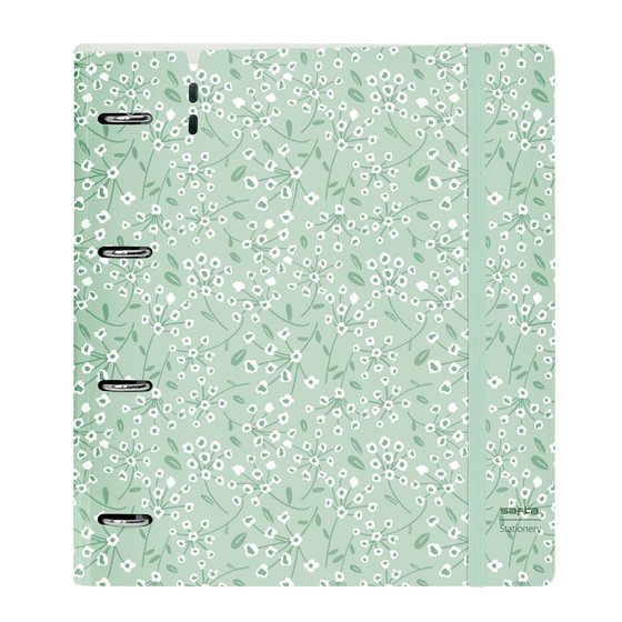 Carpeblock Pp Foam 4 Anillas 35 Mm Con Recambio Safta "Light Green Flowers" 27 x 32 x 4 cm.
