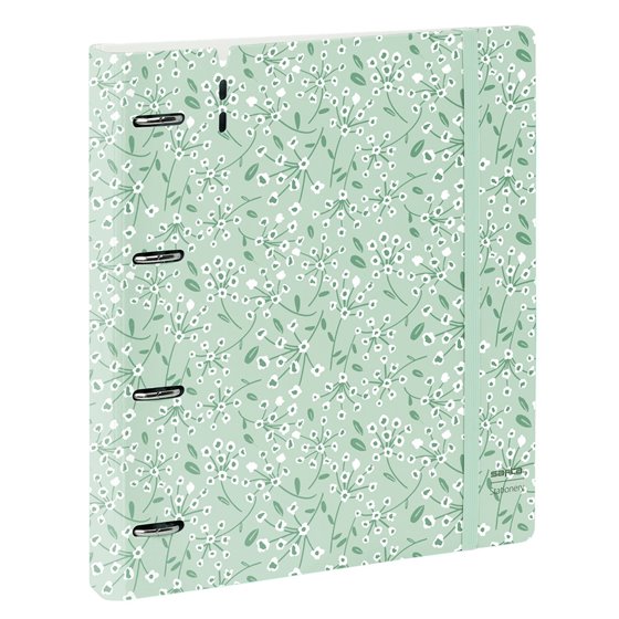 Carpeblock Pp Foam 4 Anillas 35 Mm Con Recambio Safta "Light Green Flowers" 27 x 32 x 4 cm.