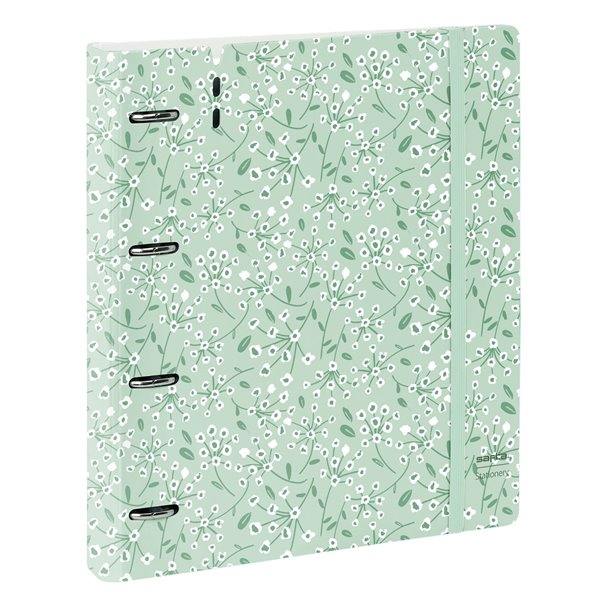 Carpeblock Pp Foam 4 Anillas 35 Mm Con Recambio Safta "Light Green Flowers" 27 x 32 x 4 cm.
