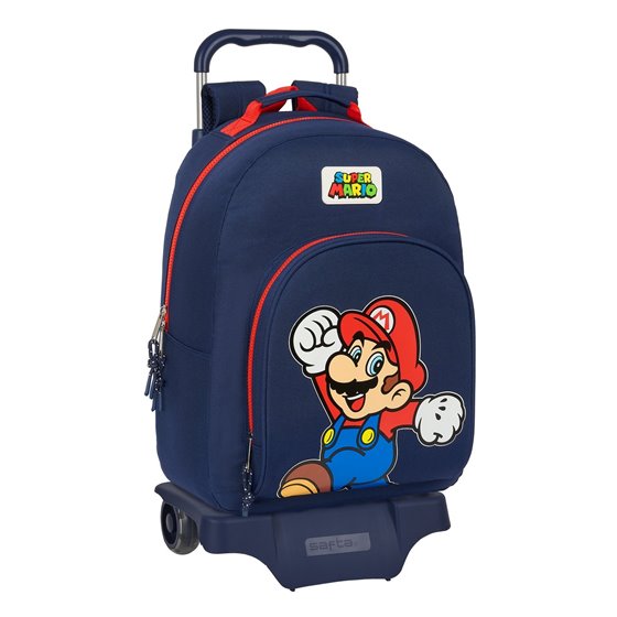 Mochila Con Carro  Super Mario "World" 32 x 42 x 15 cm.