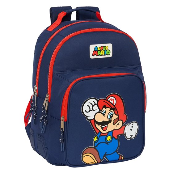 Mochila Doble Adaptable A Carro Super Mario "World" 32 x 42 x 15 cm.