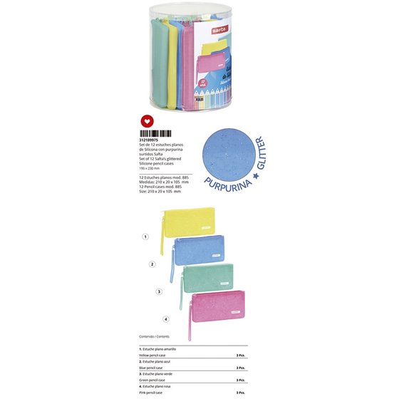 Set 12 Portatodos Planos Silicona Surtidos Safta Silicone Glitter 19,5 x 23 cm.