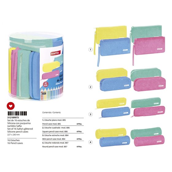 Set 16 Portatodos Silicona Surtidos Safta Silicone Glitter 22,7 x 23 x 22,7 cm.
