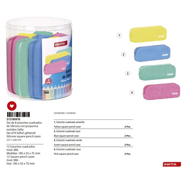 Set 8 Portatodos Cuadrados Silicona Surtidos Safta Silicone Glitter 27 x 23 cm.