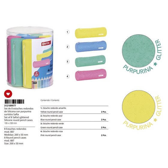 Set 8 Portatodos Redondos Silicona Surtidos Safta Silicone Glitter 19,5 x 23 x 19,5 cm.