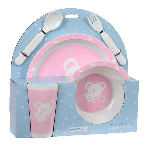 Set De Platos, Cubiertos Y Vaso Safta Preescolar "Koala" 26 x 26 x 9 cm.