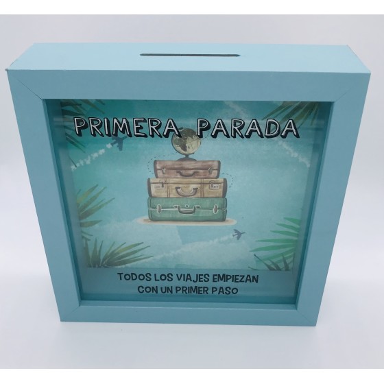 Hucha Decorativa Madera ROYMART "Primera Parada"