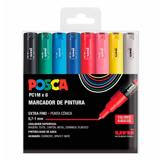 Rotulador POSCA Acrílico Base Agua PC-1MR/8C Estuche De 8 Marcadores BASIC