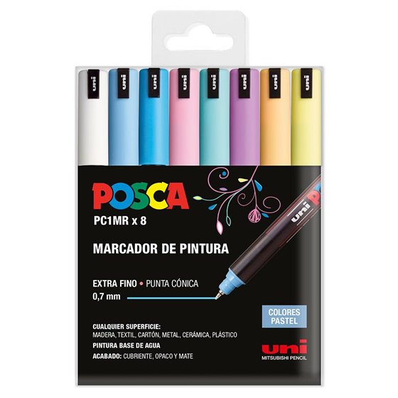 Rotulador POSCA Acrílico Base Agua PC-1MR/8C Estuche De 8 Marcadores PASTEL