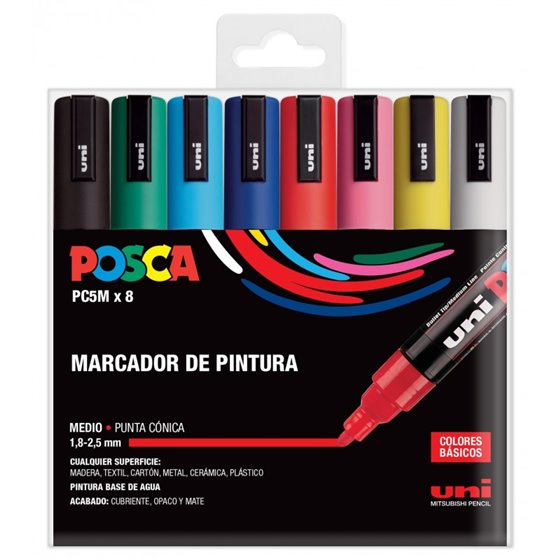 Rotulador POSCA Acrílico Base Agua PC-5M/8C Estuche De 8 Marcadores BASIC