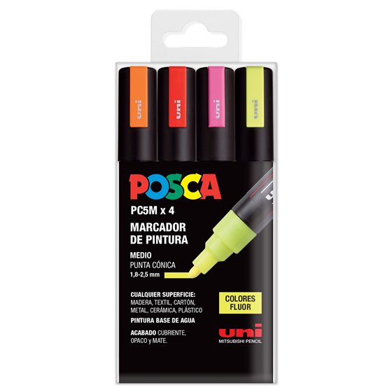 Rotulador POSCA Acrílico Base Agua PC-5M/4C Estuche De 4 Marcadores FLUOR