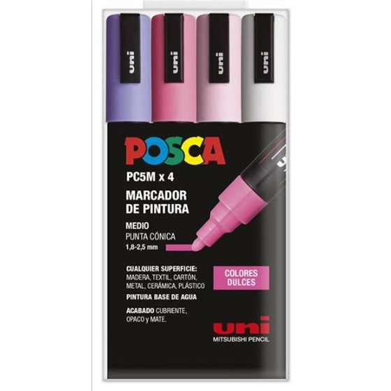 Rotulador POSCA Acrílico Base Agua PC-5M/4C Estuche De 4 Marcadores DULCES