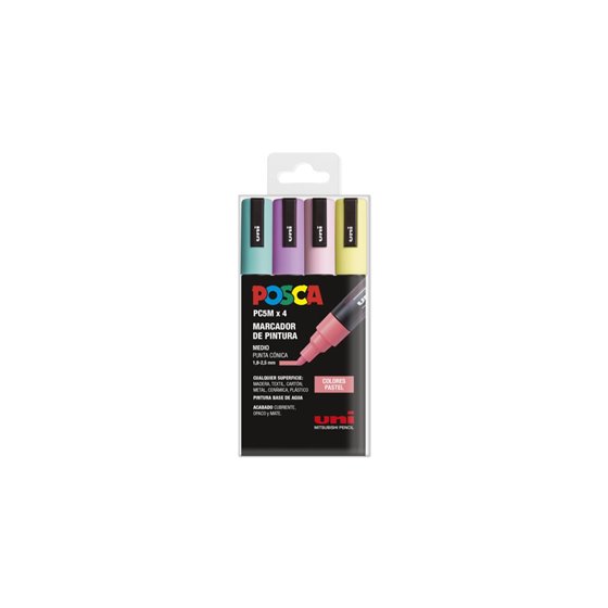 Rotulador POSCA Acrílico Base Agua PC-5M/4C Estuche De 4 Marcadores PASTEL