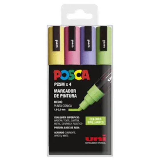 Rotulador POSCA Acrílico Base Agua PC-5M/4C Estuche De 4 Marcadores BRILLANTES