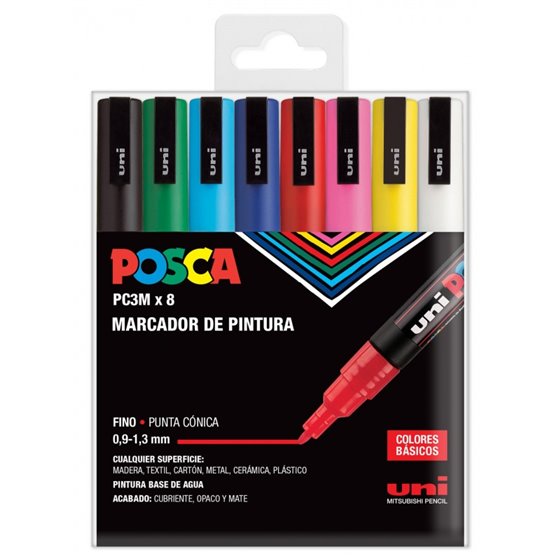 Rotulador POSCA Acrílico Base Agua PC-3M/8C Estuche De 8 Marcadores BASIC