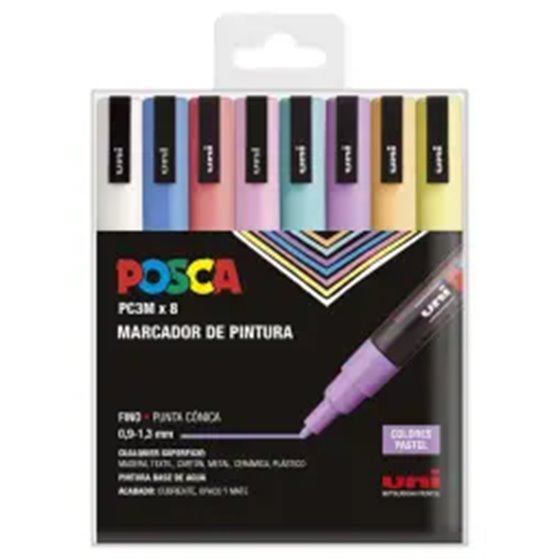 Rotulador POSCA Acrílico Base Agua PC-3M/8C Estuche De 8 Marcadores PASTEL