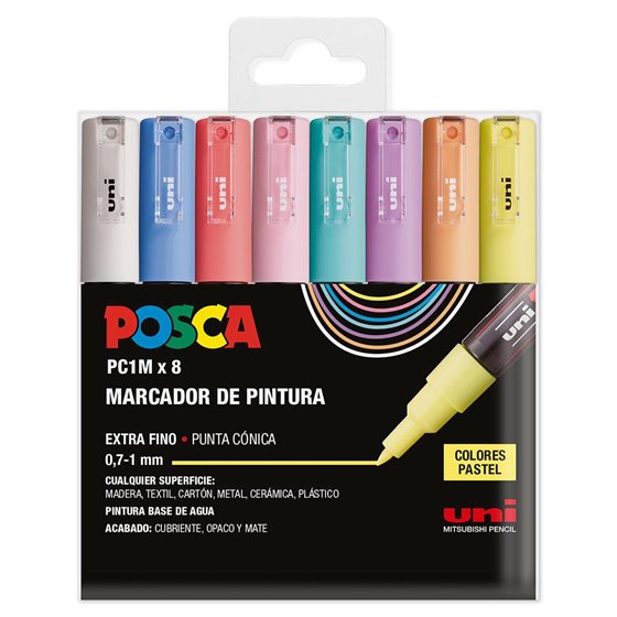 Rotulador POSCA Acrílico Base Agua PC-1M/8C Estuche De 8 Marcadores PASTEL