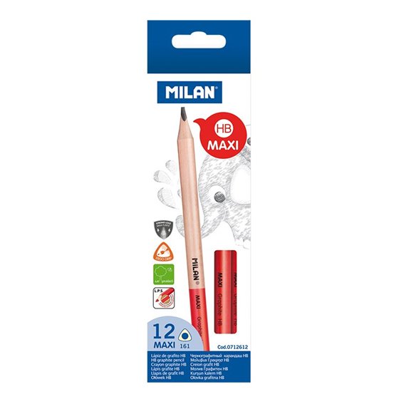 Caja 12 Lápices MILAN Grafito HB MAXI Triangulares