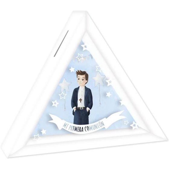 Hucha Triangular ARGUVAL Comunión Marco Blanco Niño
