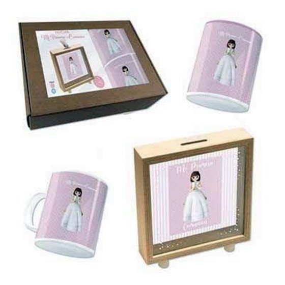 Set Regalo Comunión ARGUVAL Hucha, Taza y Cubilete Niña