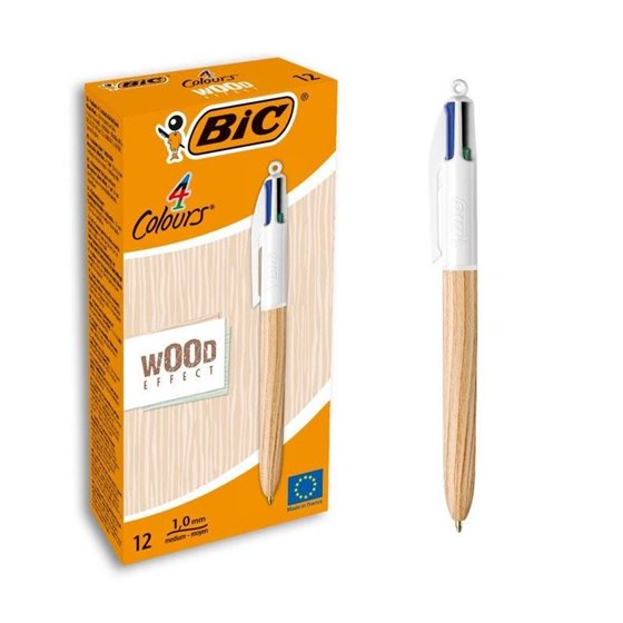 Boligrafo Bic Cuatro Colores Wood Efecto Madera Colores Surtidos