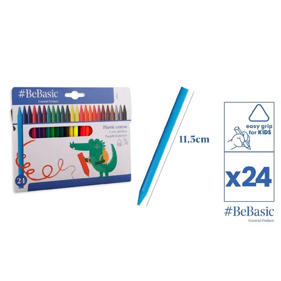Ceras Plásticas BEBASIC Triangular Fino 24 Uds. Colores