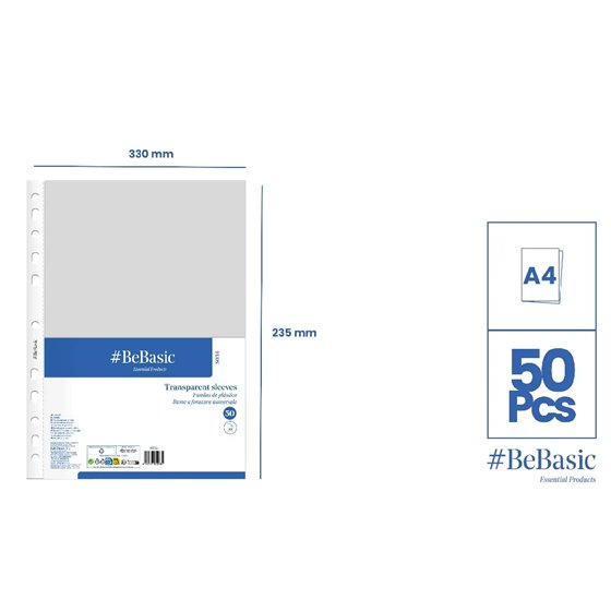 Fundas Multitaladro BEBASIC A4 50 Uds. 30 Micras Cristal