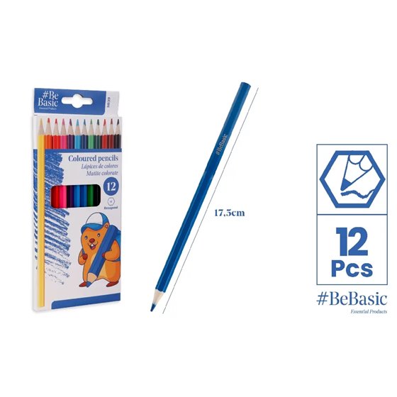 Lapices De Colores BEBASIC Madera Hexagonal 12 Uds.