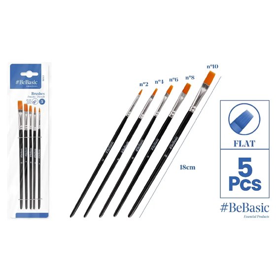 Set De Pinceles Planos BEBASIC Blister x5 Uds. Medidas Surtidas