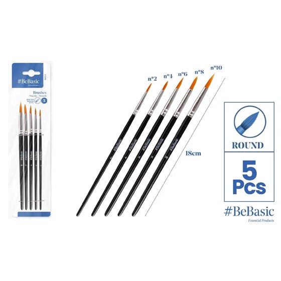 Set De Pinceles Redondos BEBASIC Blister x5 Uds. Medidas Surtidas